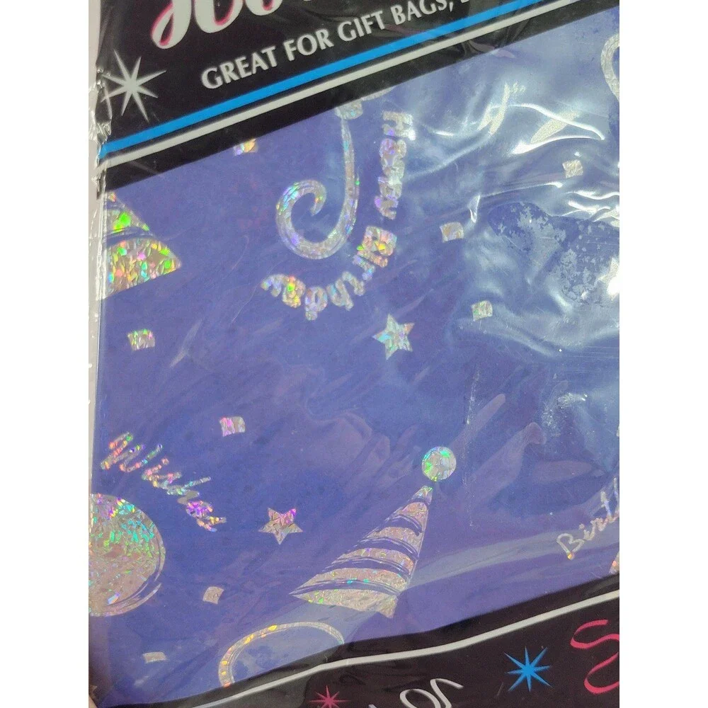 Hologram Birthday Decorative Tissue Paper 3 Gift Bags Wrapping Sheets NOS